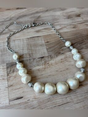 Lia Sophia Symphony Cream Pearl-Style Bead Necklace with Silver Accents